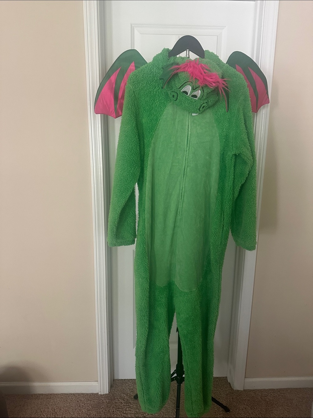 Green Dragon Adult Medium Costume with Pink Accents - Plush Onesie